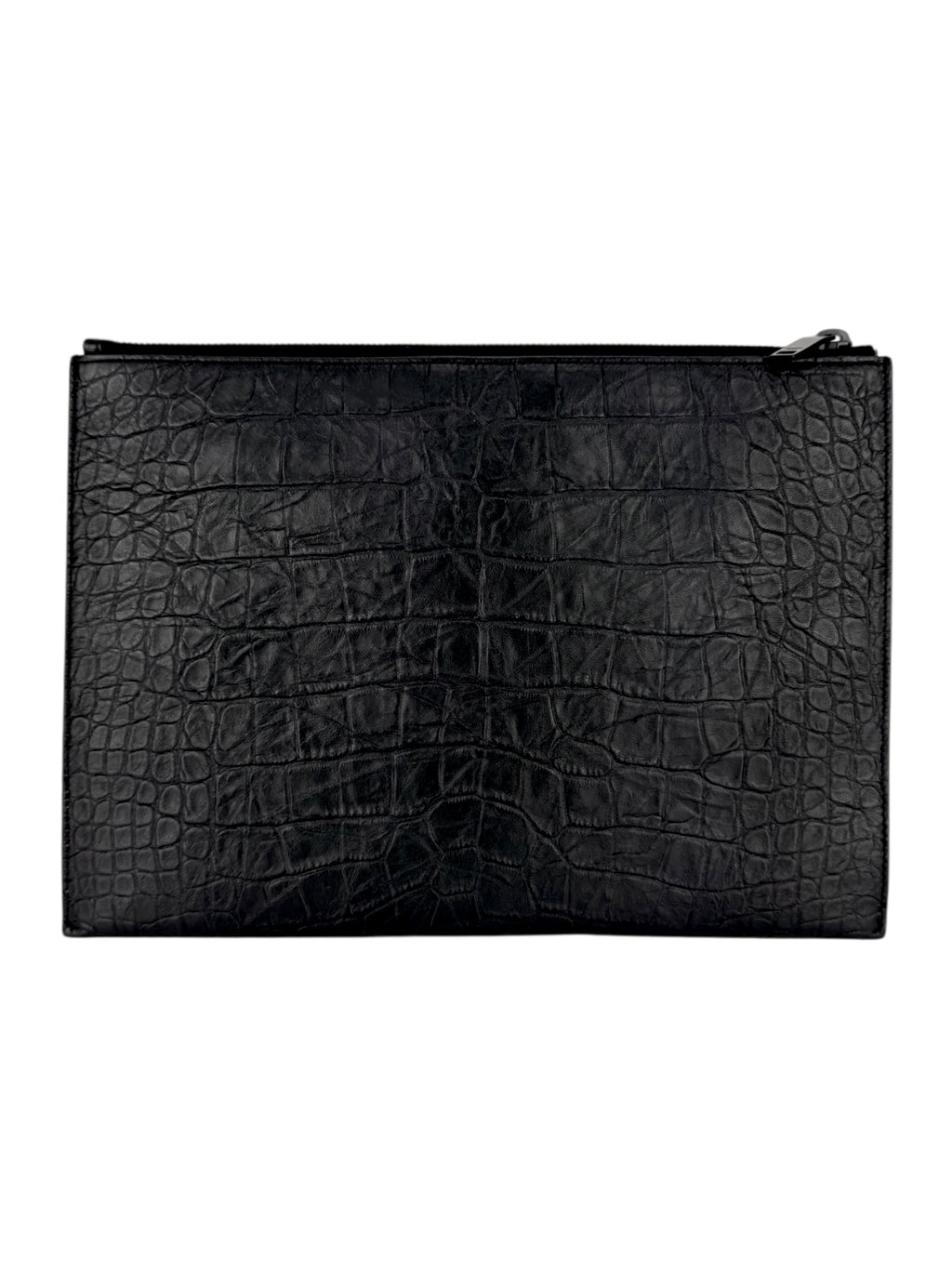 Saint Laurent Black Leather Croc Embossed Paris Clutch Bag