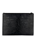Saint Laurent Black Leather Croc Embossed Paris Clutch Bag