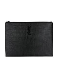 Saint Laurent Black Leather Croc Embossed Paris Clutch Bag