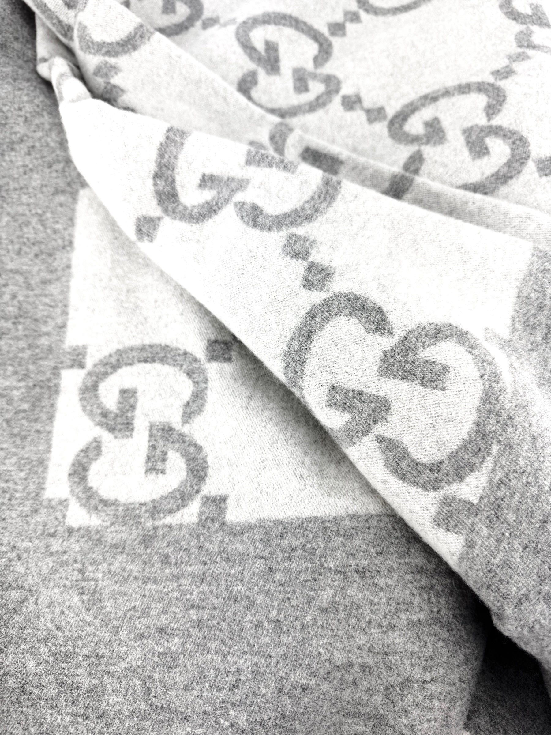 Gucci Light and Dark Grey Wool Blend Blanket