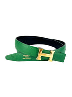 Hermes Dark Green and Black Togo Leather Reversible H Buckle Belt Size 24.4