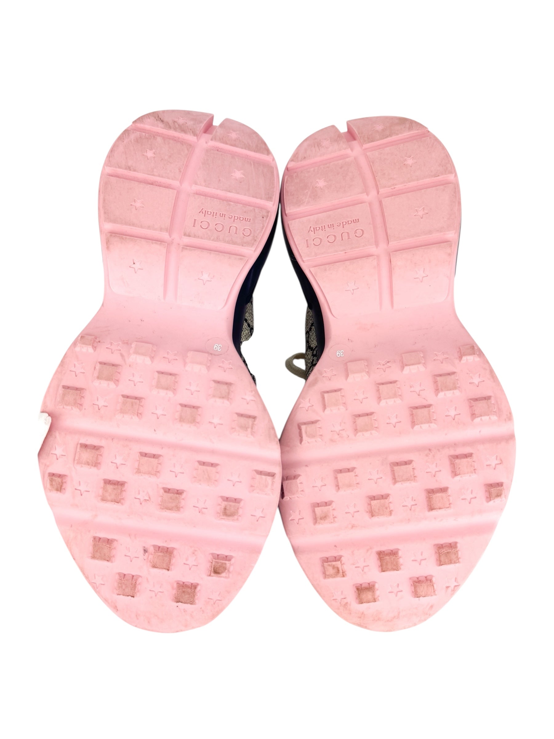 Gucci Beige, Navy, Light Pink and White GG Rhyton Sneakers