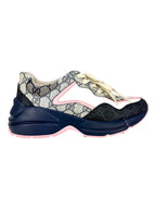 Gucci Beige, Navy, Light Pink and White GG Rhyton Sneakers