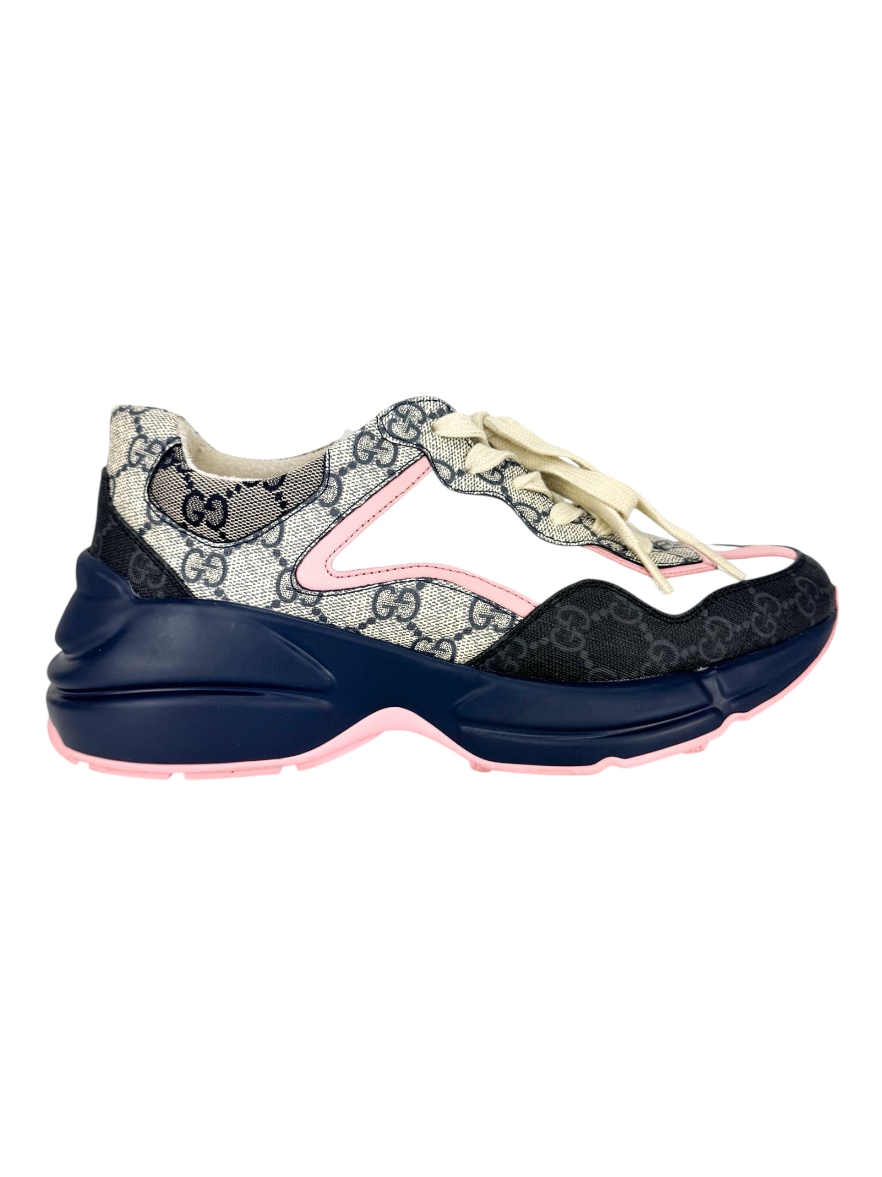 Gucci Beige, Navy, Light Pink and White GG Rhyton Sneakers