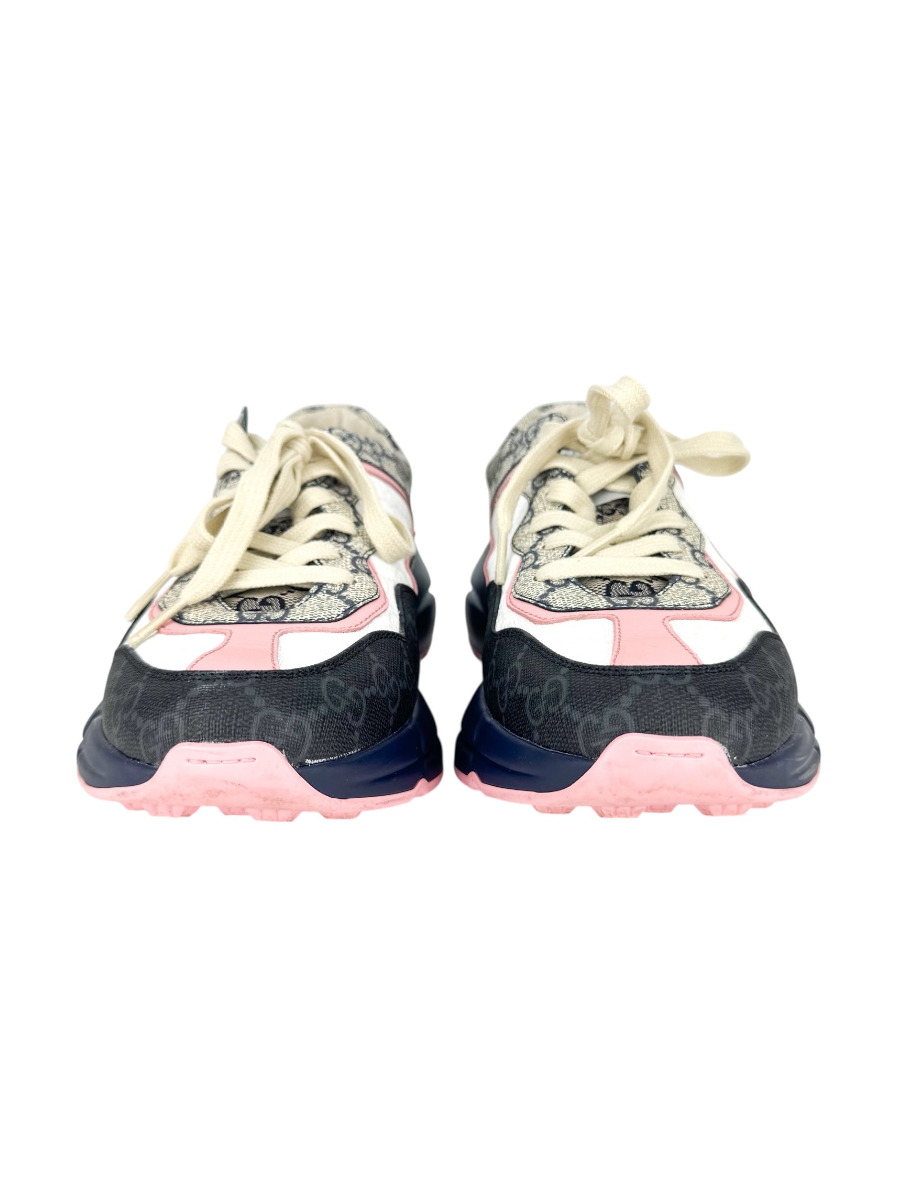 Gucci Beige, Navy, Light Pink and White GG Rhyton Sneakers