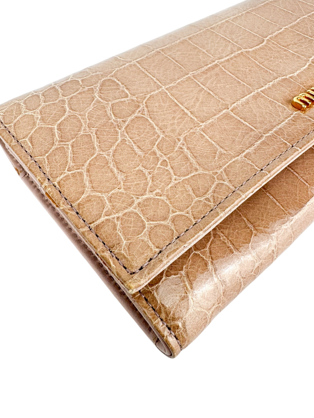 Miu Miu Dusty Pink Croc Embossed Patent Leather Wallet