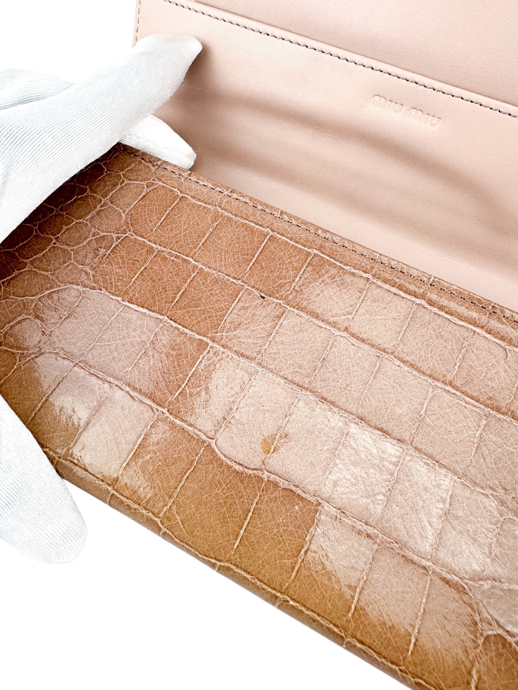 Miu Miu Dusty Pink Croc Embossed Patent Leather Wallet