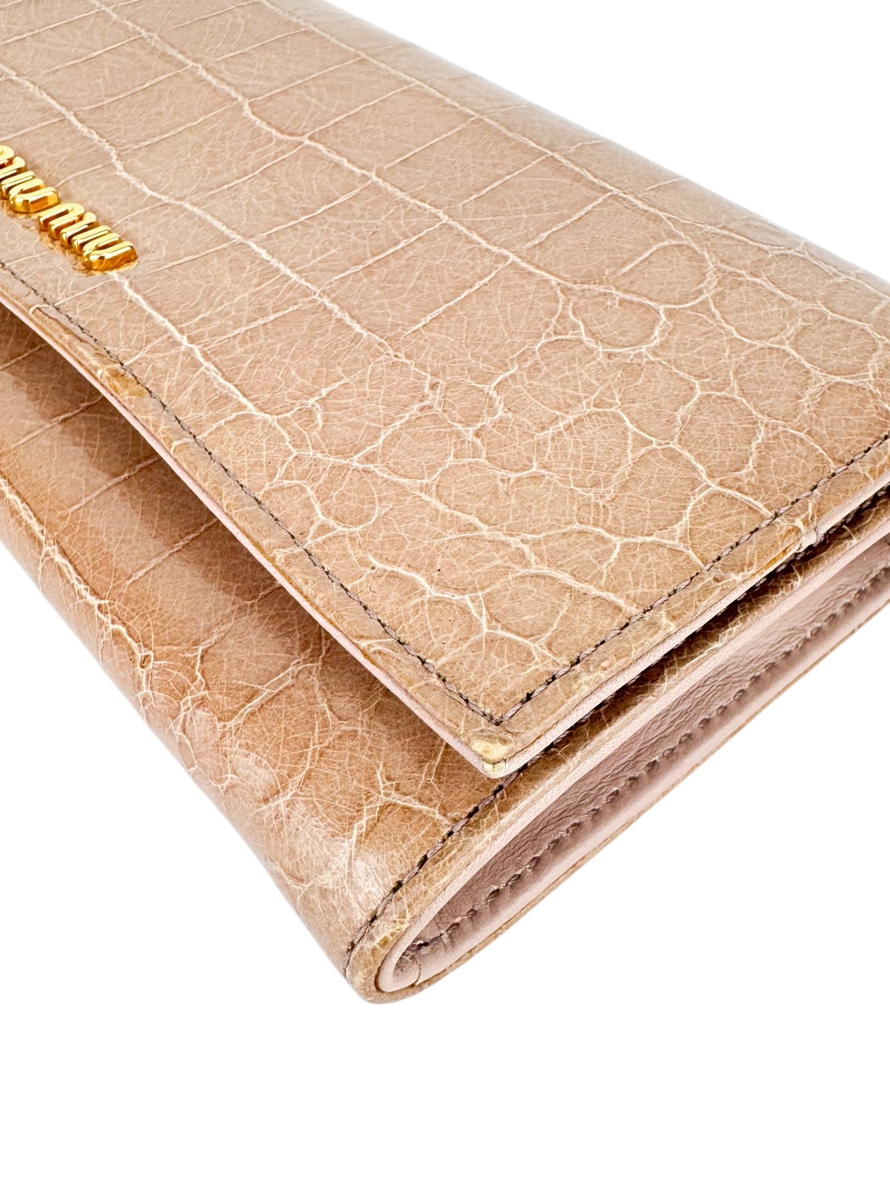 Miu Miu Dusty Pink Croc Embossed Patent Leather Wallet