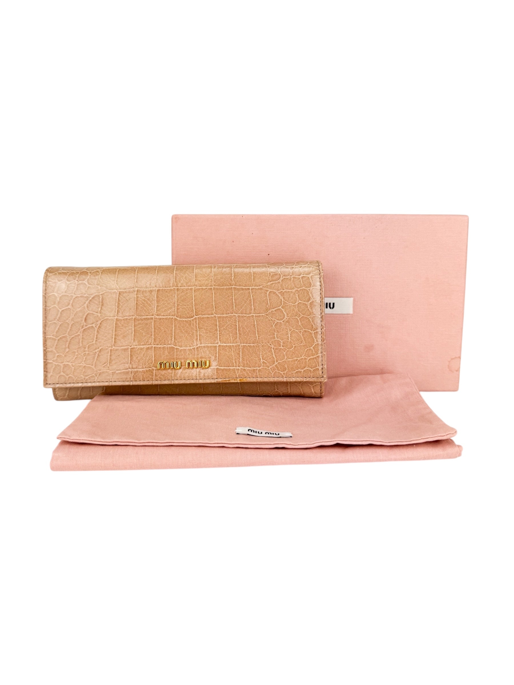 Miu Miu Dusty Pink Croc Embossed Patent Leather Wallet