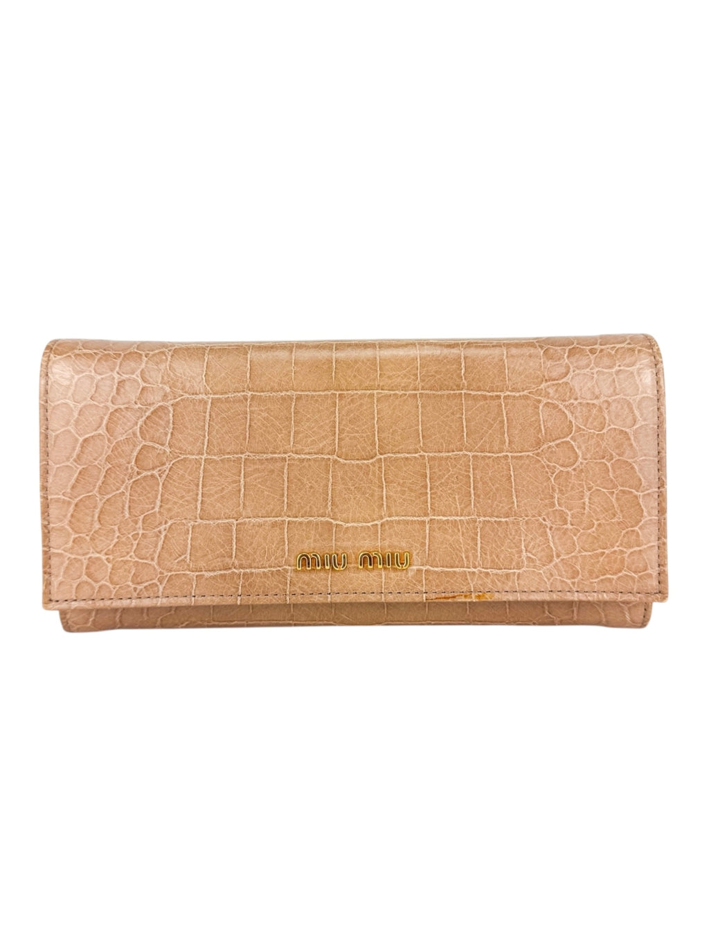 Miu Miu Dusty Pink Croc Embossed Patent Leather Wallet