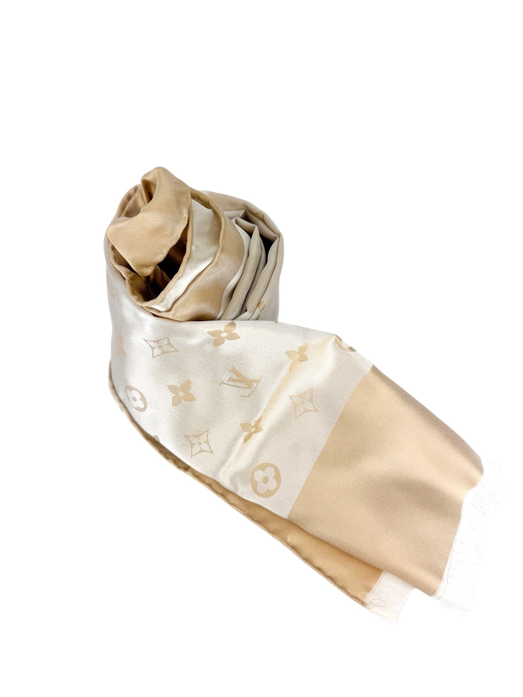 Louis Vuitton Beige and Cream Silk Scarf