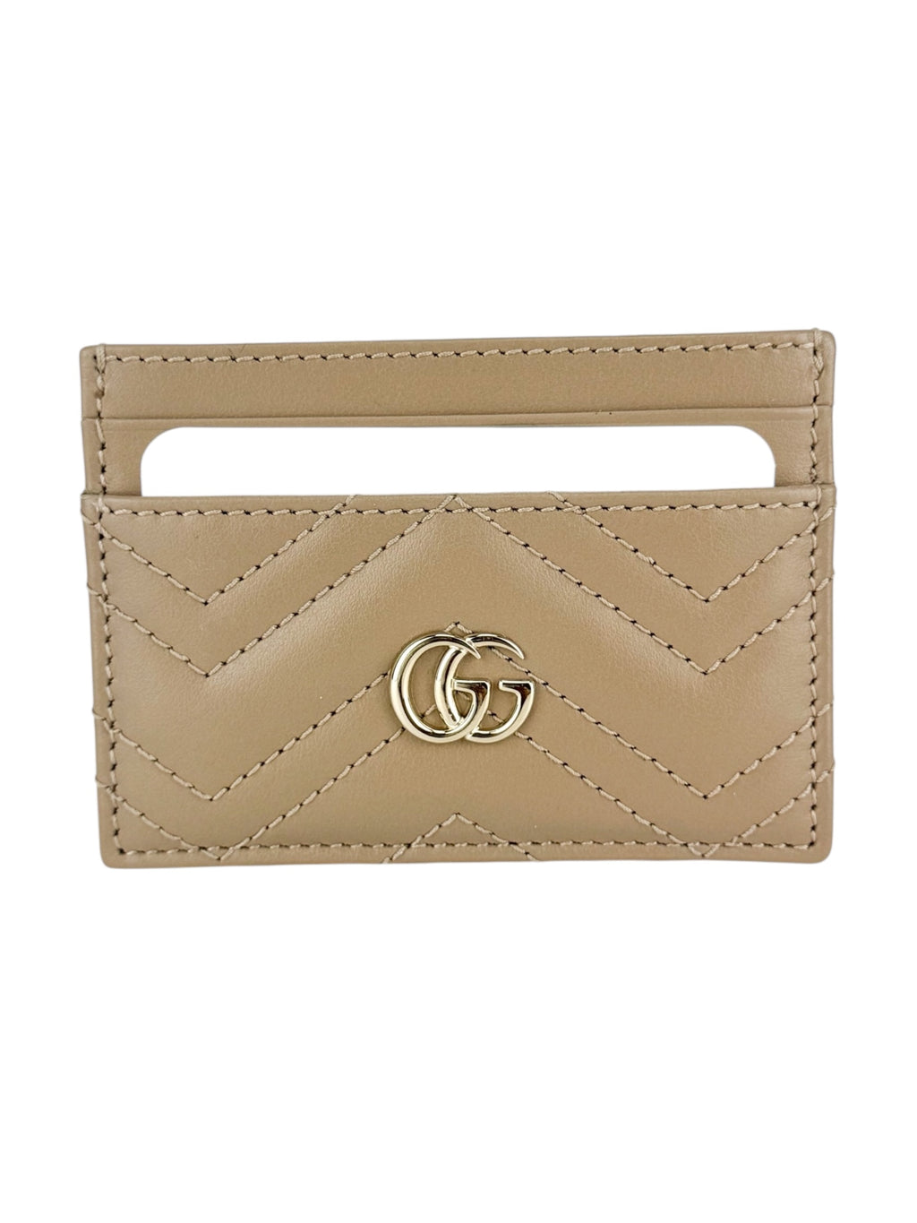 Gucci Beige Leather GG Matelasse Chevron Marmont Card Case