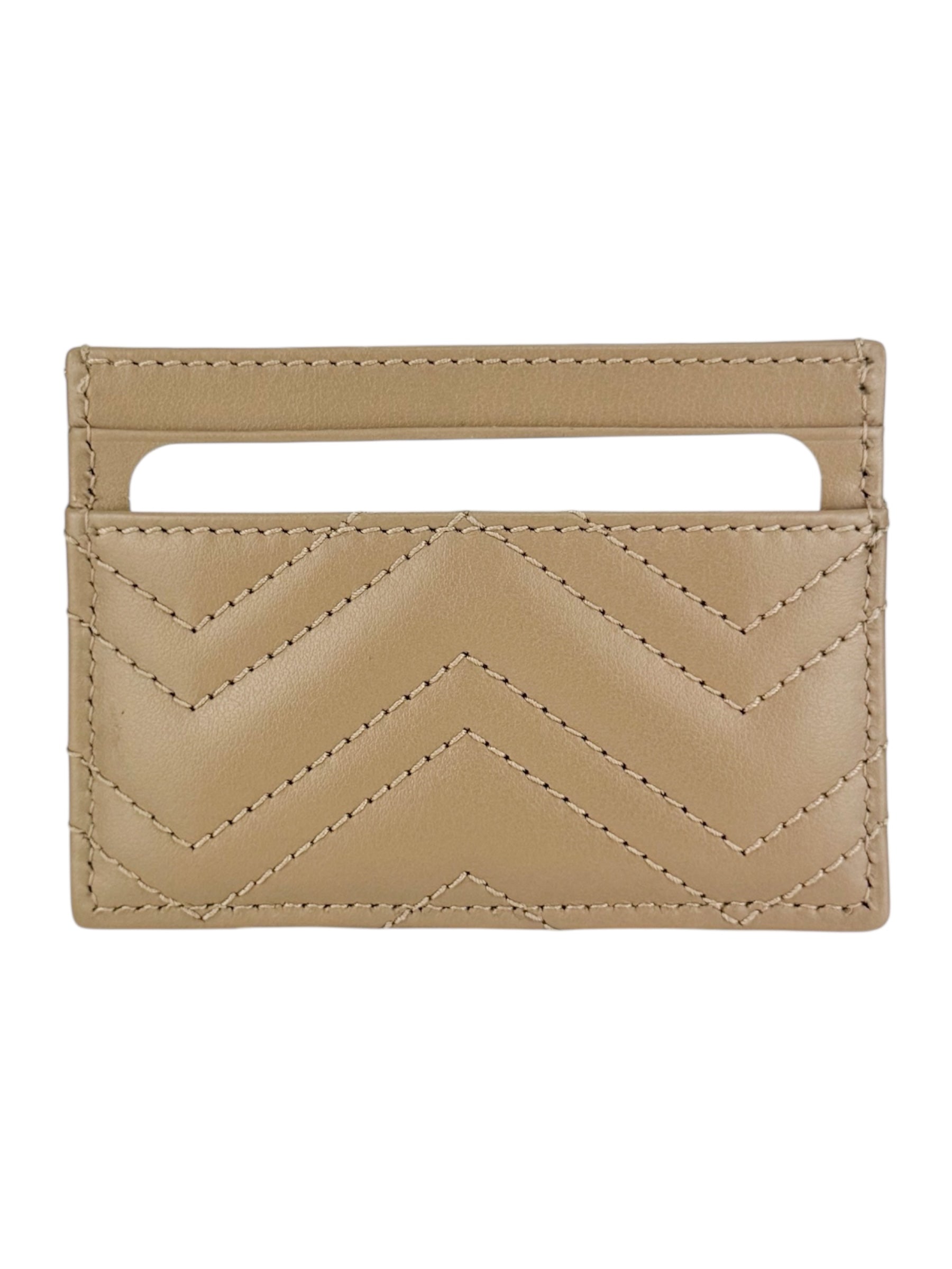 Gucci Beige Leather GG Matelasse Chevron Marmont Card Case