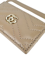 Gucci Beige Leather GG Matelasse Chevron Marmont Card Case