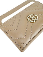 Gucci Beige Leather GG Matelasse Chevron Marmont Card Case