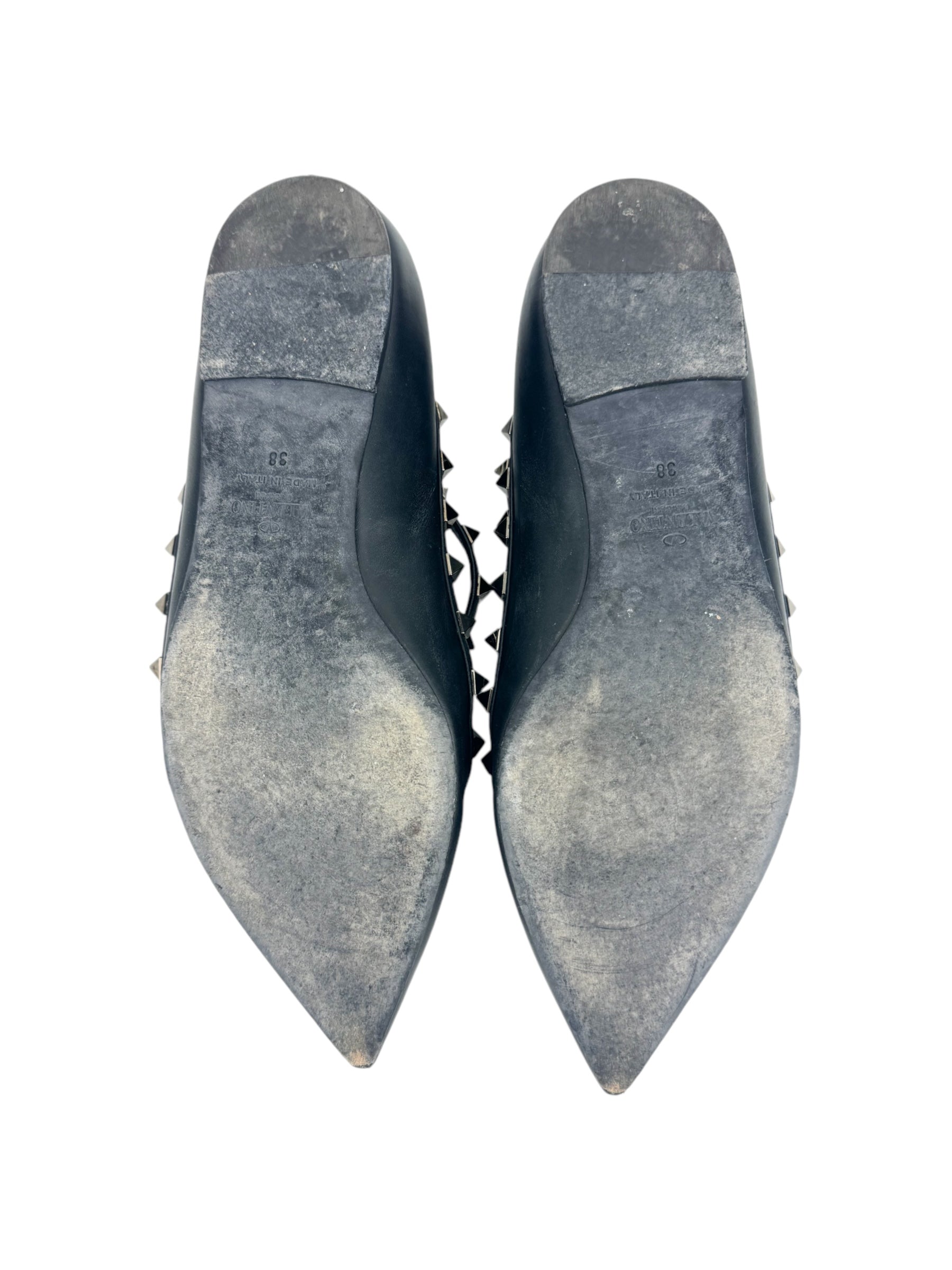 Valentino Black Leather Caged Rockstud Ankle Flats 38