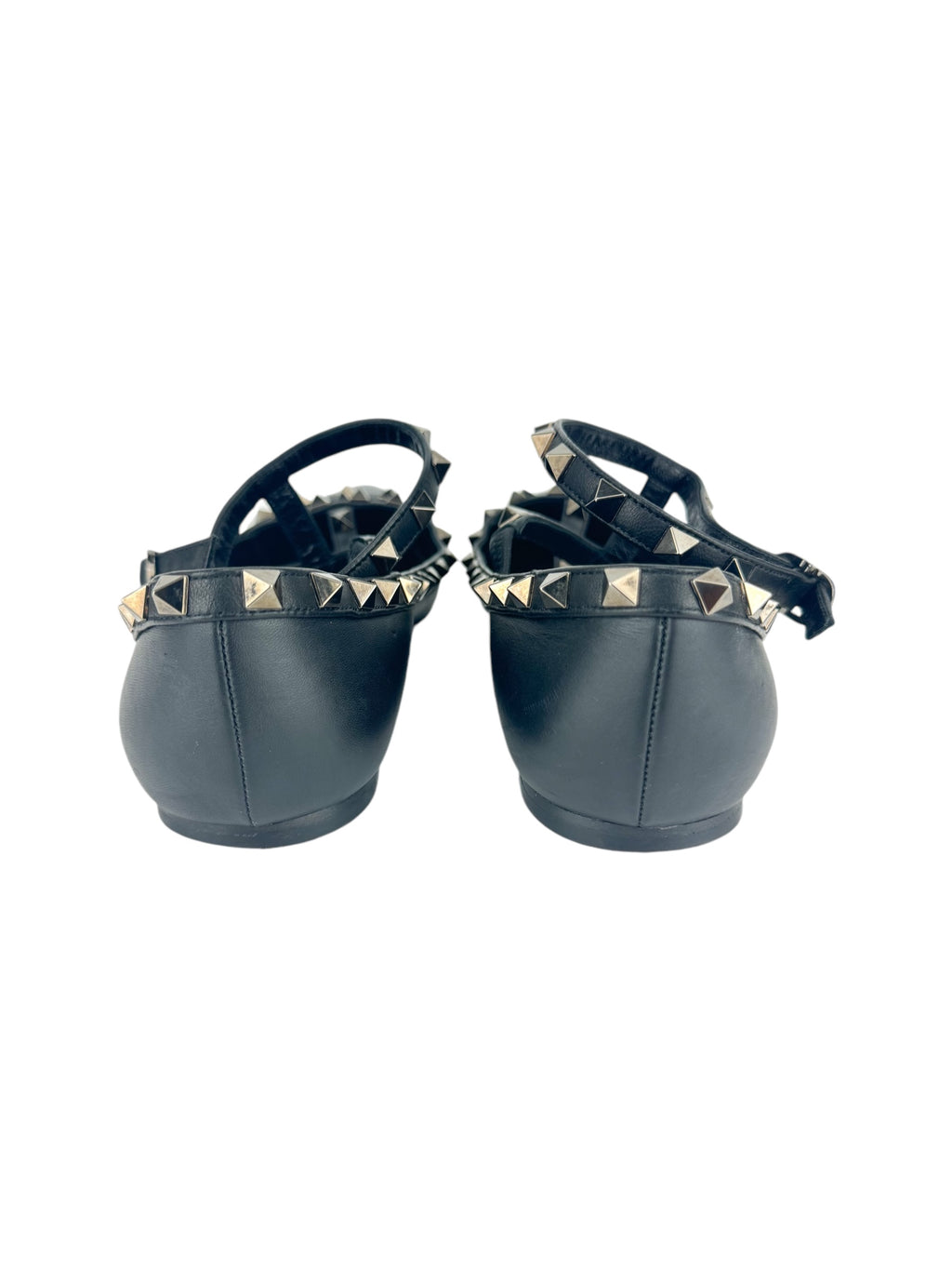 Valentino Black Leather Caged Rockstud Ankle Flats 38