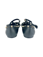 Valentino Black Leather Caged Rockstud Ankle Flats 38