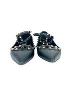 Valentino Black Leather Caged Rockstud Ankle Flats 38