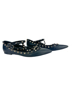 Valentino Black Leather Caged Rockstud Ankle Flats 38