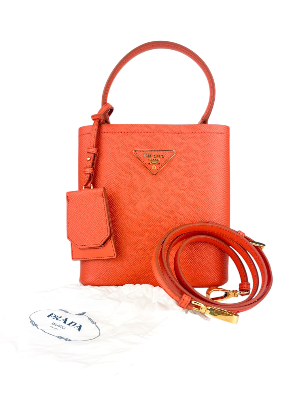 Prada Orange Saffiano Leather Pannier Bag Small