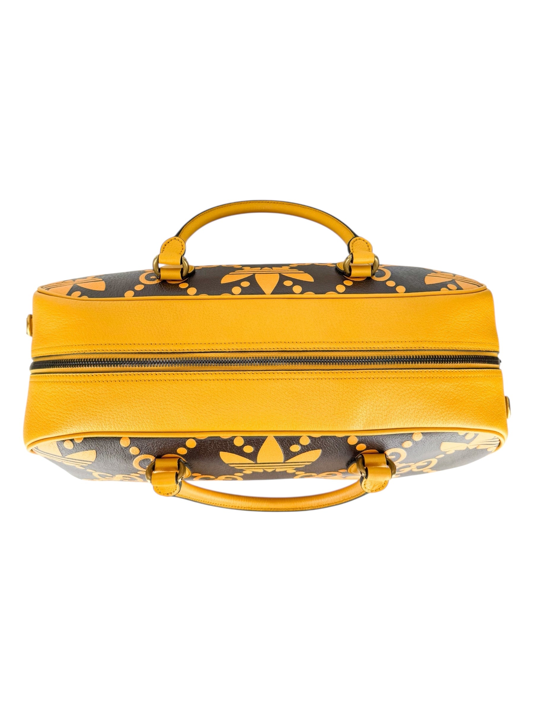 Gucci x Adidas Brown and Yellow Leather Duffle Bag