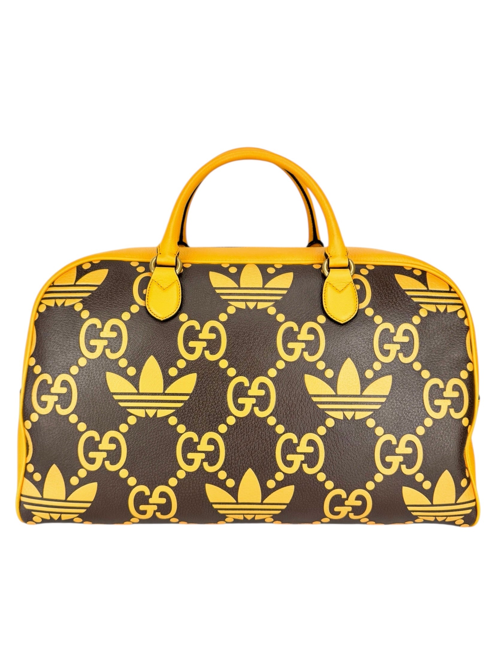 Gucci x Adidas Brown and Yellow Leather Duffle Bag