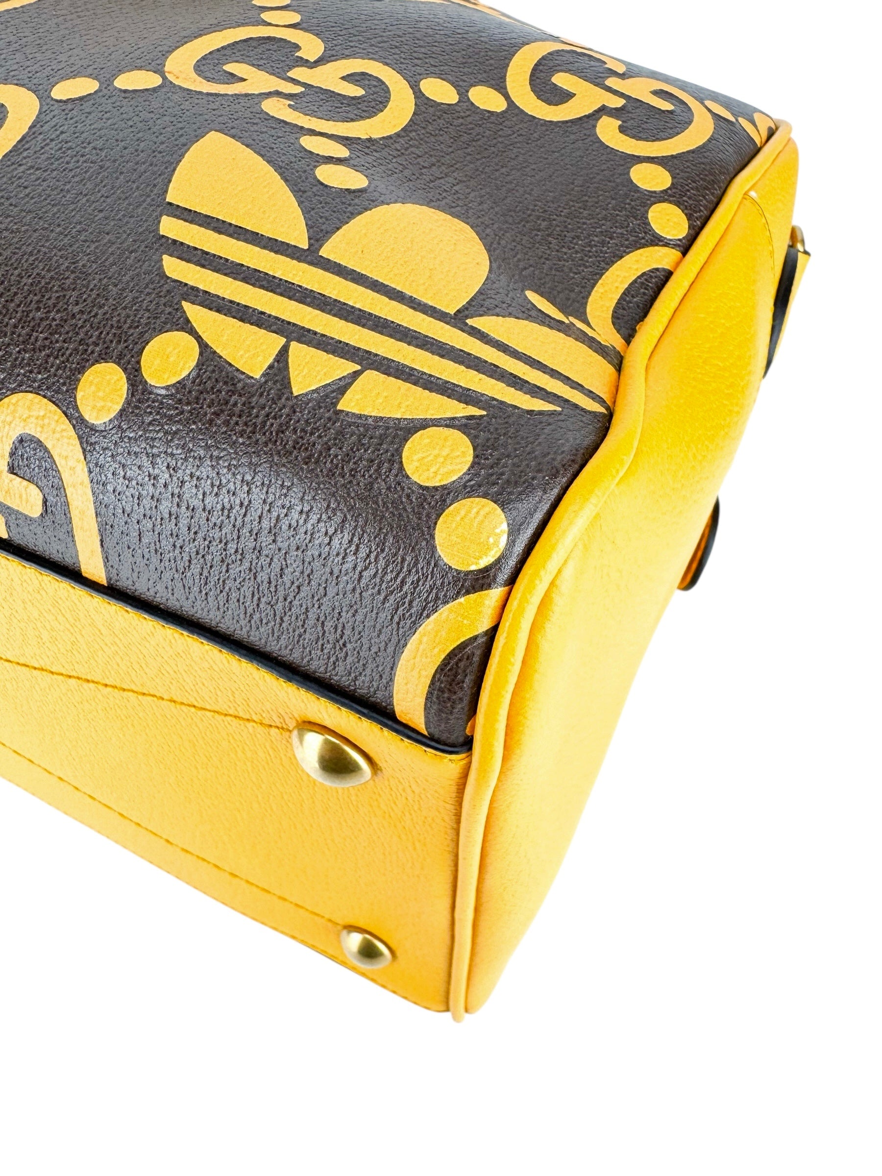 Gucci x Adidas Brown and Yellow Leather Duffle Bag