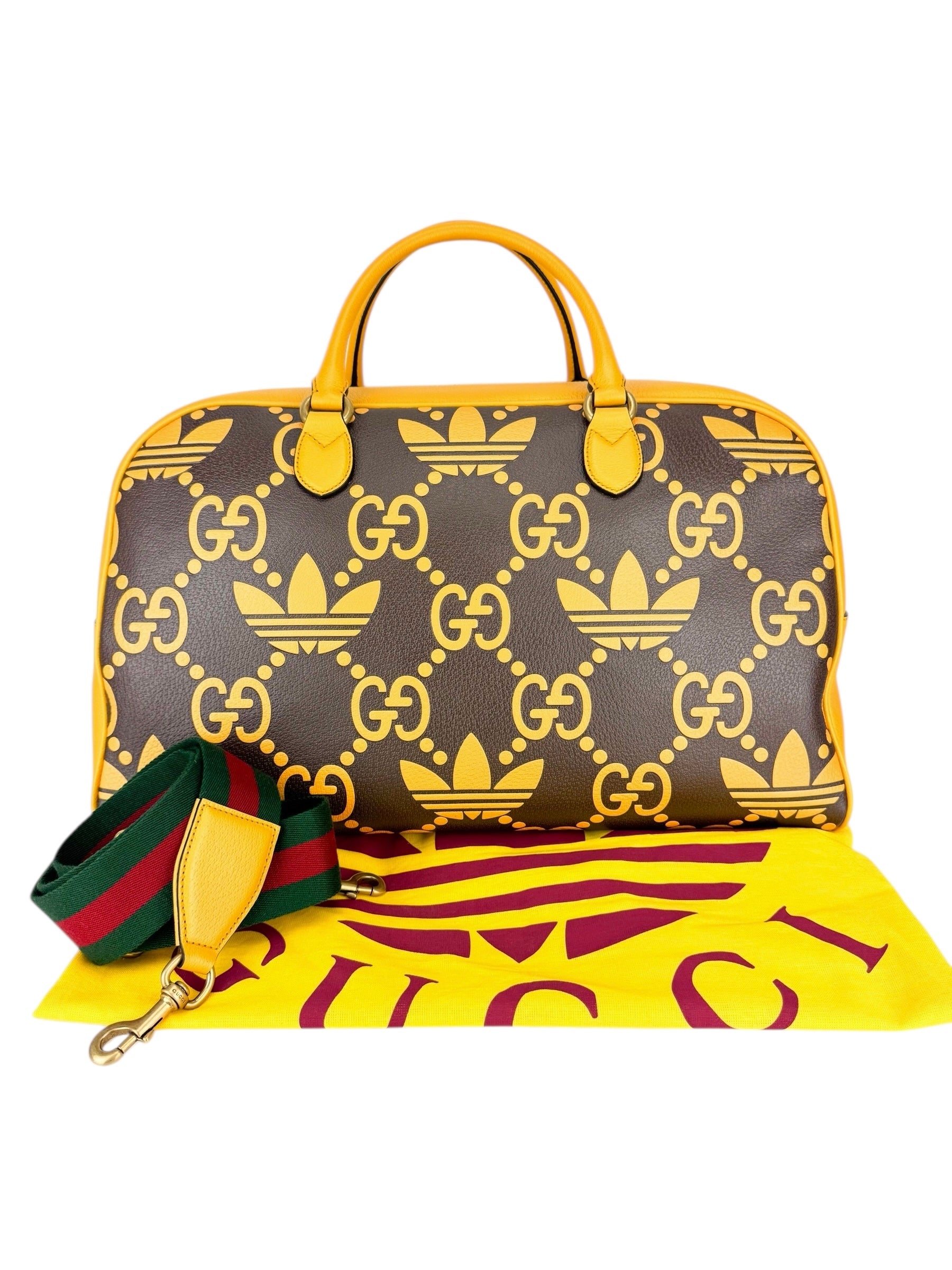 Gucci x Adidas Brown and Yellow Leather Duffle Bag