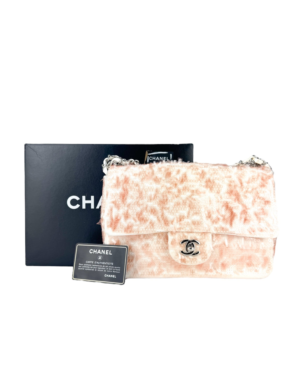Chanel Light Pink Canvas and Sequin Paillette Single Flap Shoulder Bag