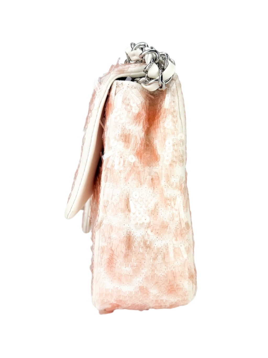 Chanel Light Pink Canvas and Sequin Paillette Single Flap Shoulder Bag