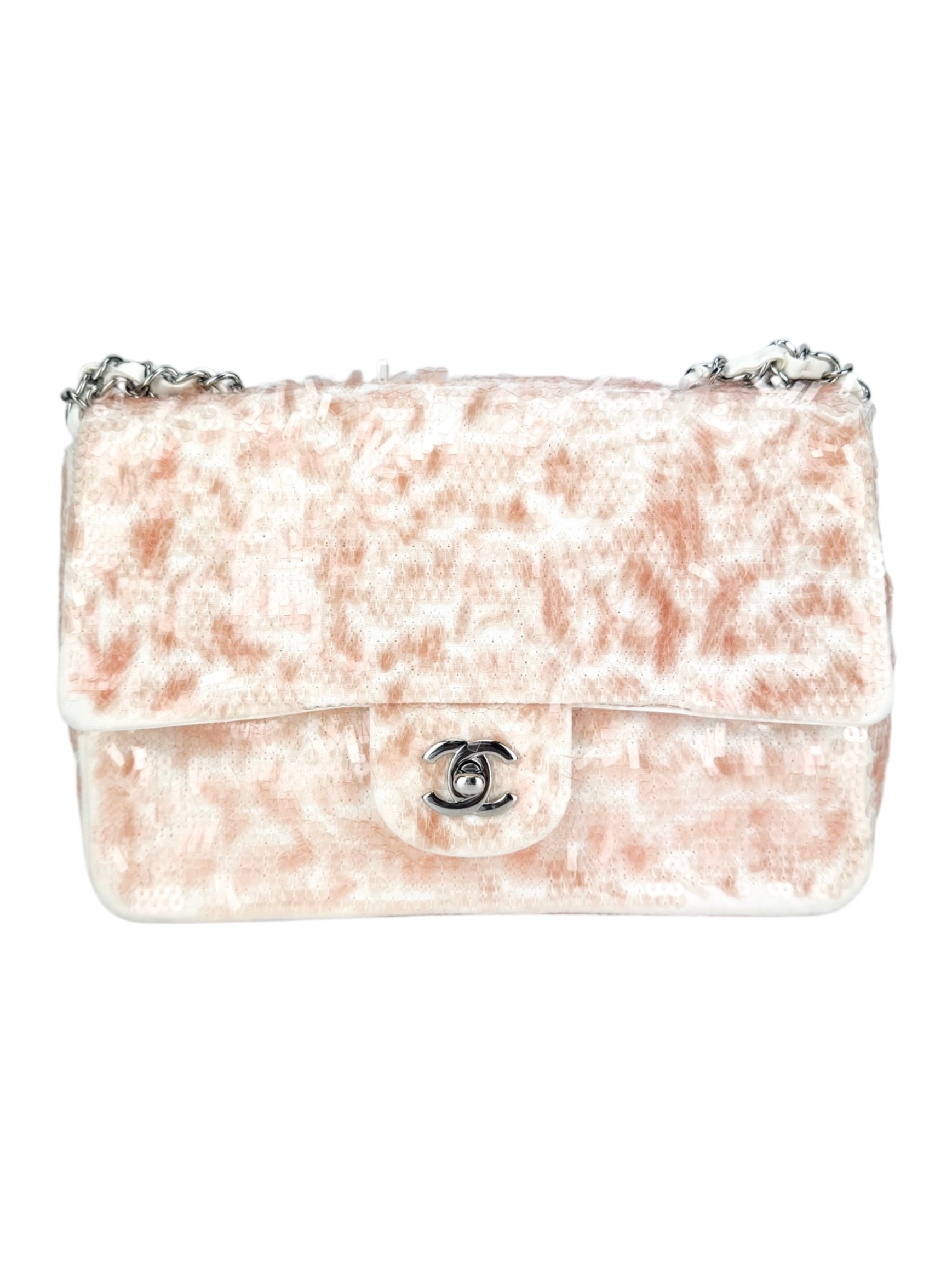 Chanel Light Pink Canvas and Sequin Paillette Single Flap Shoulder Bag