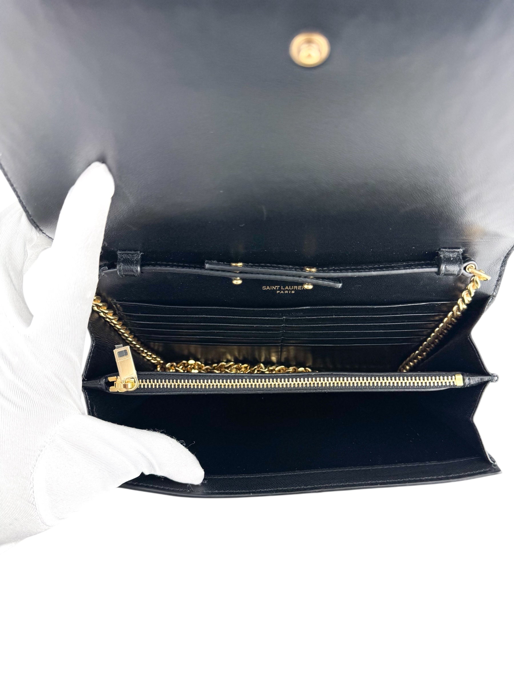 Saint Laurent Black Leather Chain Wallet