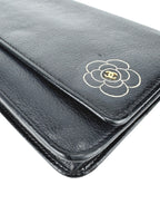 Chanel Black Leather Camellia Wallet On Chain