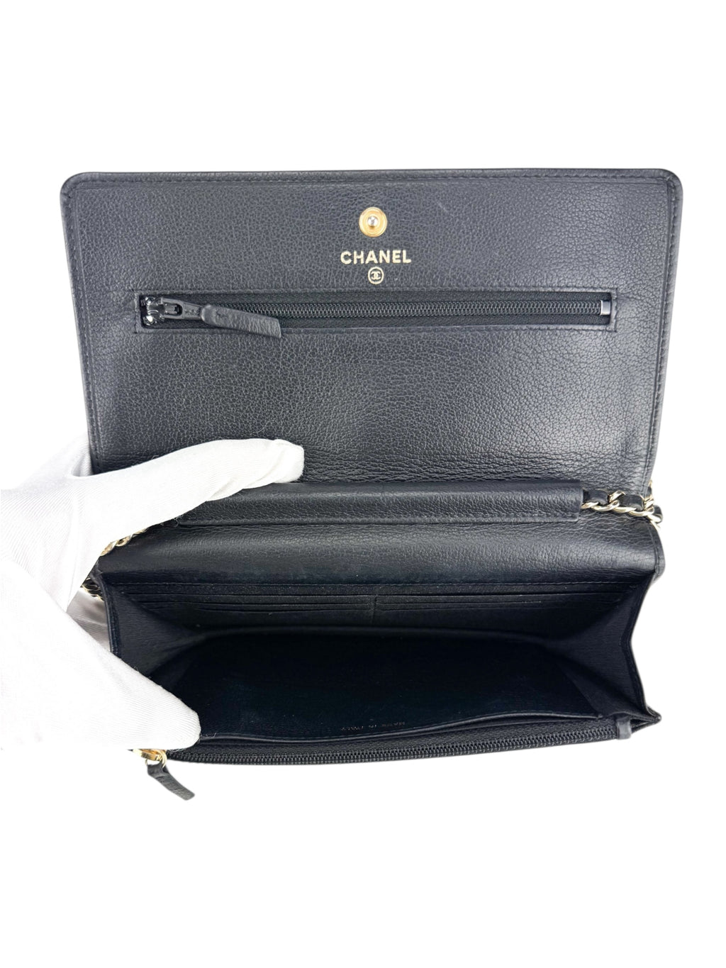 Chanel Black Leather Camellia Wallet On Chain
