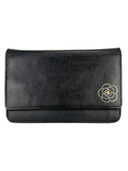 Chanel Black Leather Camellia Wallet On Chain