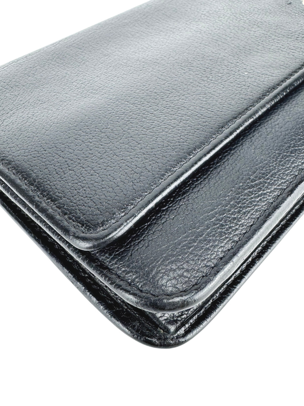 Chanel Black Leather Camellia Wallet On Chain