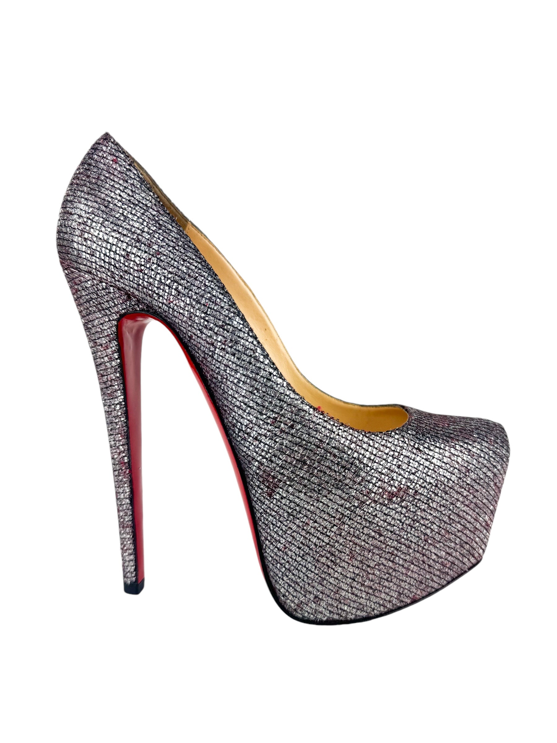 Christian Louboutin Silver Daffodile Lady Glitter High Heel Pump 37
