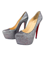Christian Louboutin Silver Daffodile Lady Glitter High Heel Pump 37