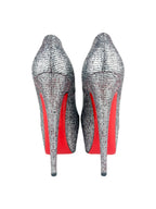 Christian Louboutin Silver Daffodile Lady Glitter High Heel Pump 37