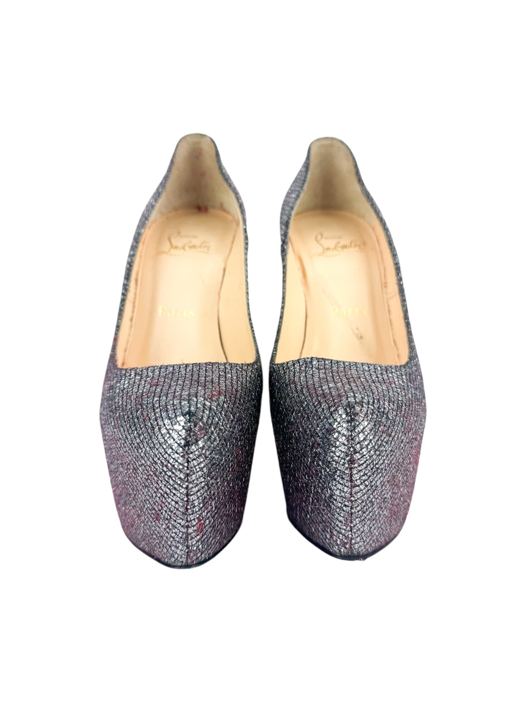 Christian Louboutin Silver Daffodile Lady Glitter High Heel Pump 37