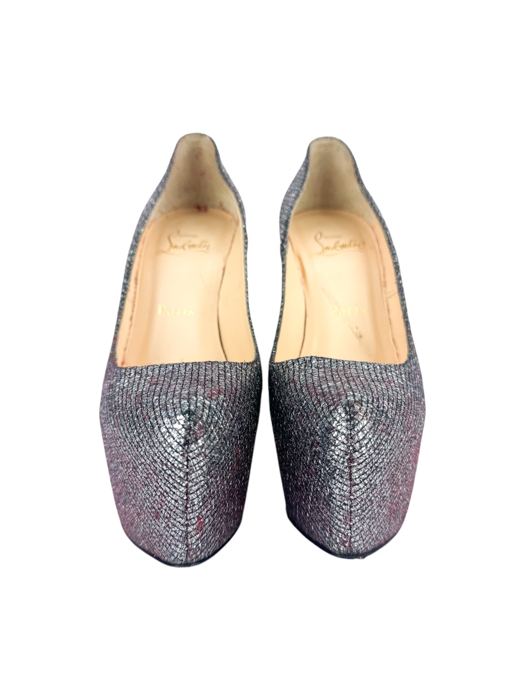 Christian Louboutin Silver Daffodile Lady Glitter High Heel Pump 37