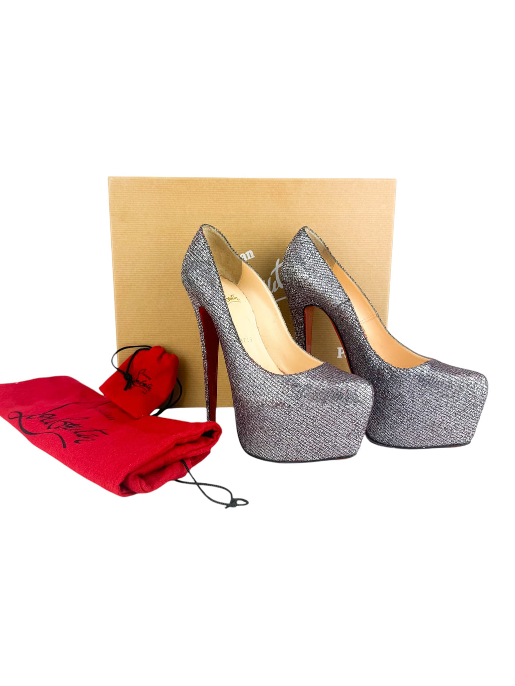 Christian Louboutin Silver Daffodile Lady Glitter High Heel Pump 37