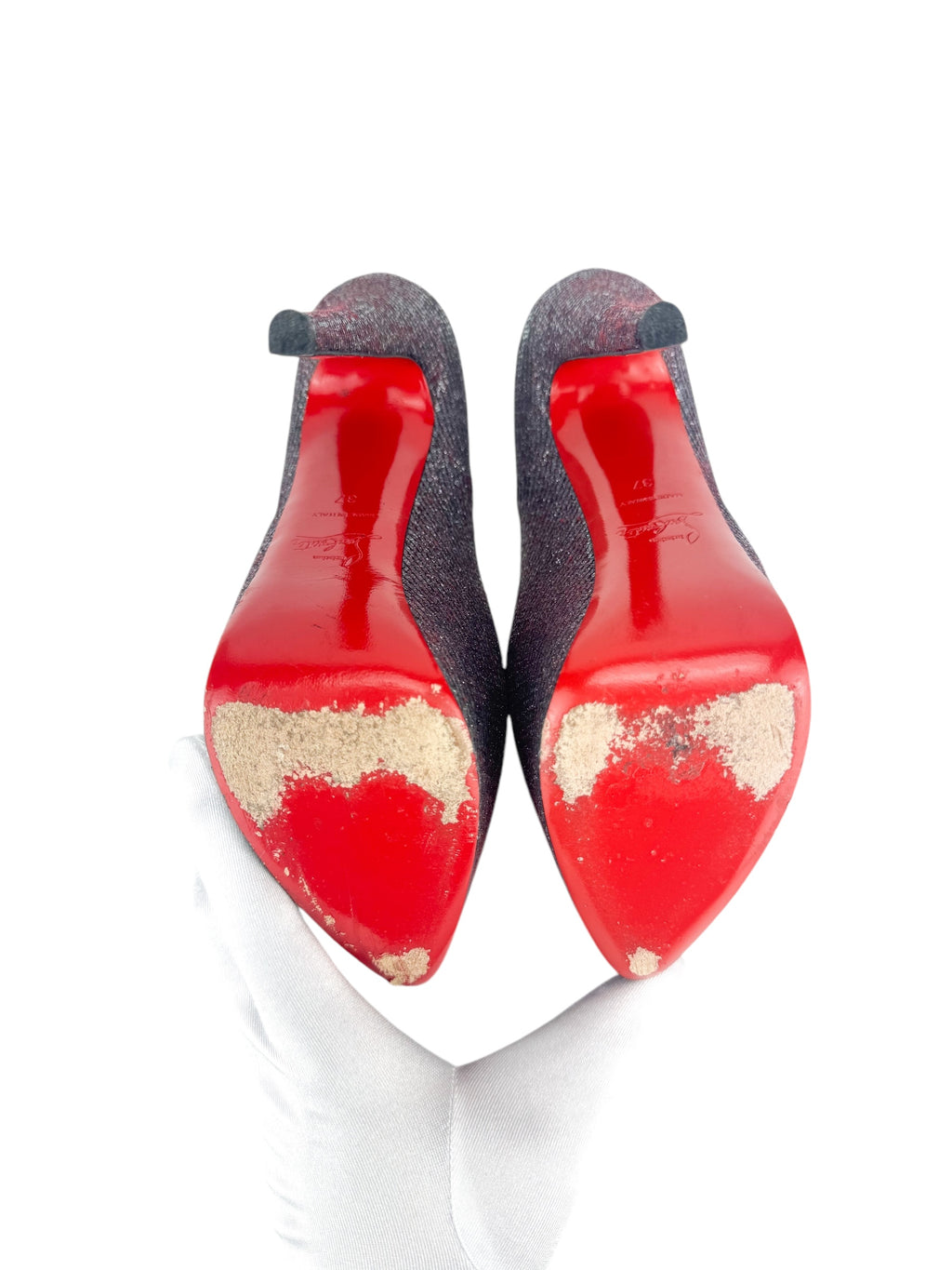 Christian Louboutin Silver Daffodile Lady Glitter High Heel Pump 37