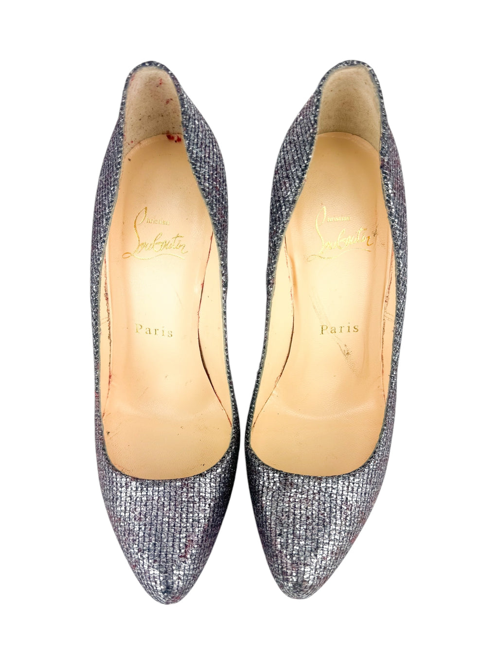 Christian Louboutin Silver Daffodile Lady Glitter High Heel Pump 37