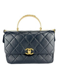 Chanel Black Lambskin Leather Matelasse Top Handle Single Flap Bag Small