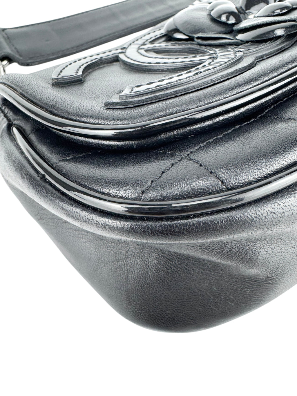 Chanel Black Lambskin and Patent Leather Camellia Chocolate Bar Handbag