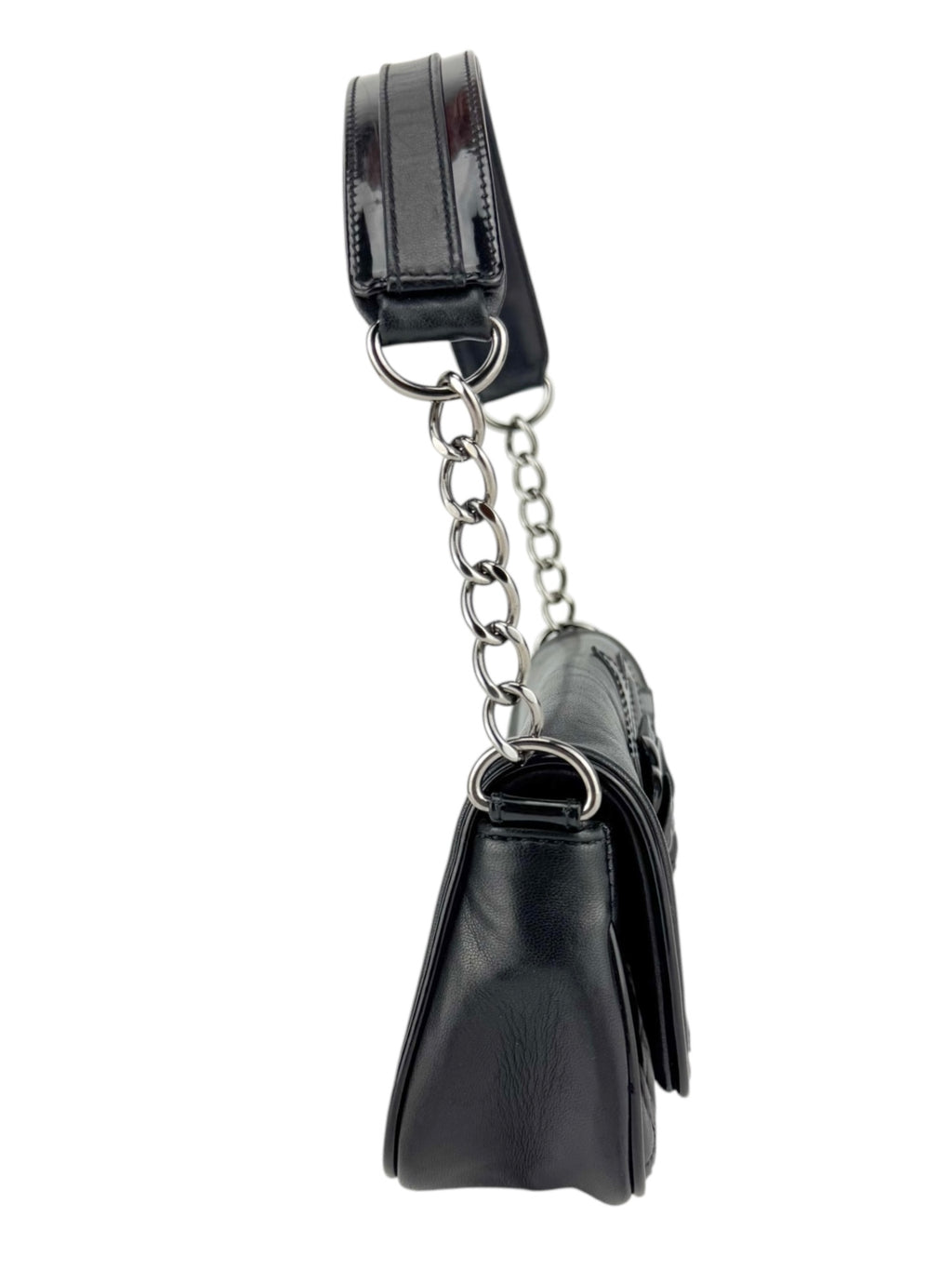 Chanel Black Lambskin and Patent Leather Camellia Chocolate Bar Handbag