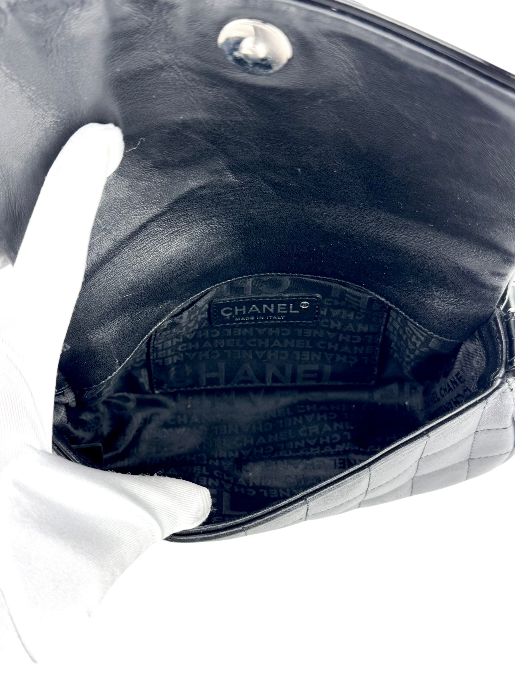 Chanel Black Lambskin and Patent Leather Camellia Chocolate Bar Handbag