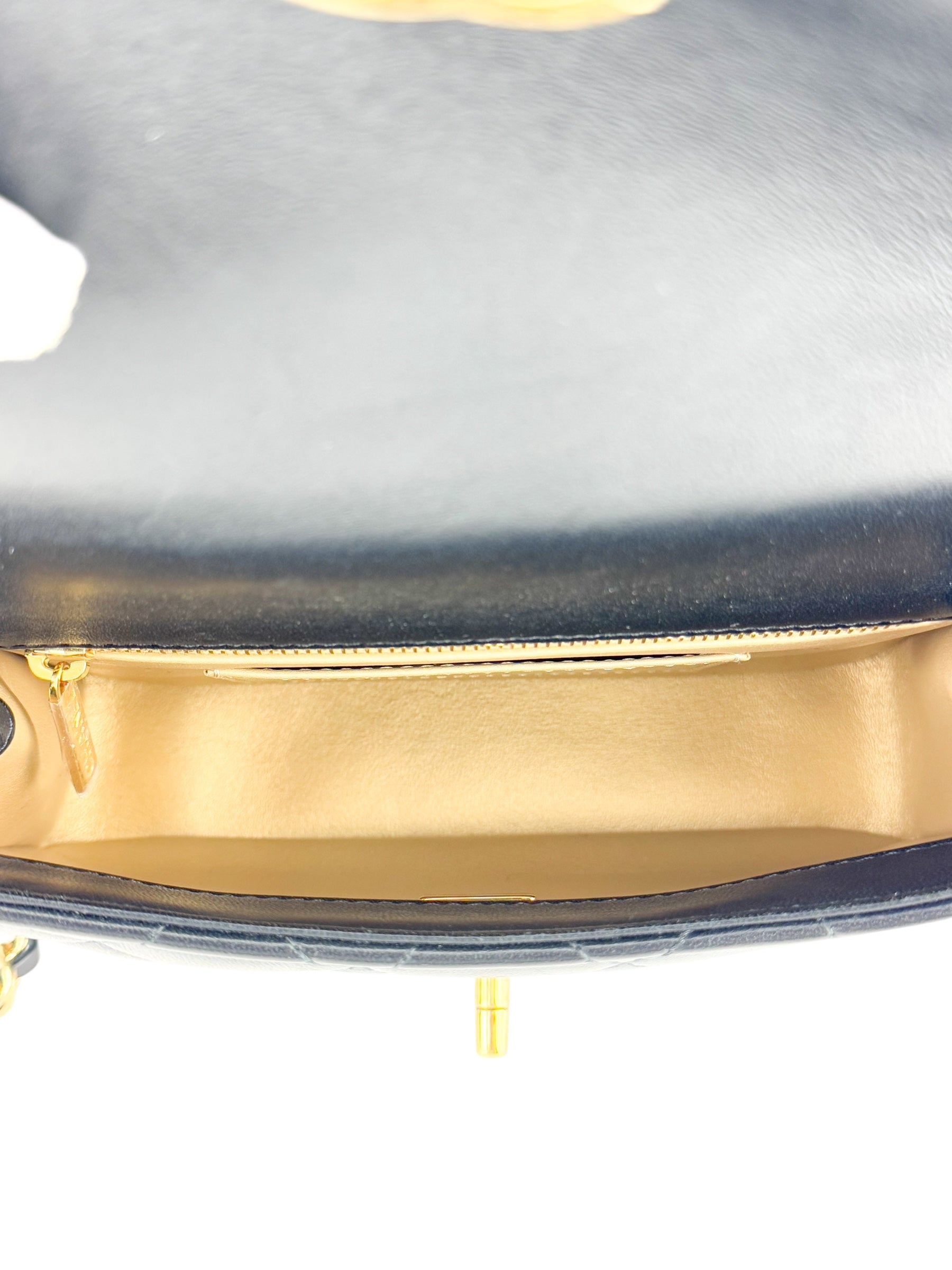 Chanel Black Lambskin Leather Matelasse Top Handle Single Flap Bag Small